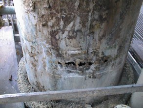 Corroded immersion tank at a coke manufacturing plant